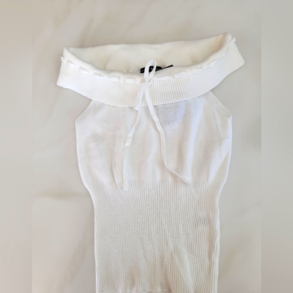 Brandy Melville White Knit Off Shoulder Sleeveless Top OS XS BNWT